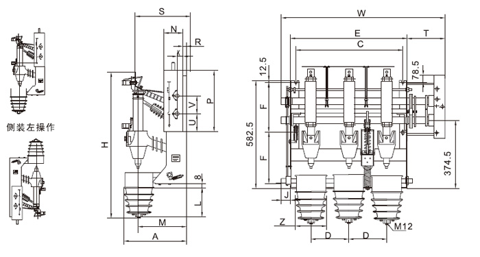 側(cè)面倒裝右操作、側(cè)裝左操作圖一 側(cè)面倒裝右操作、側(cè)裝左操作圖一